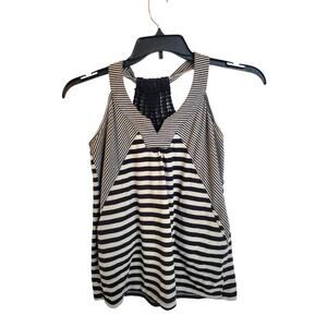 VTG Self Esteem 90s Y2K Black Tan Striped‎ Sleeveless Tank Top Junior's Sz Large